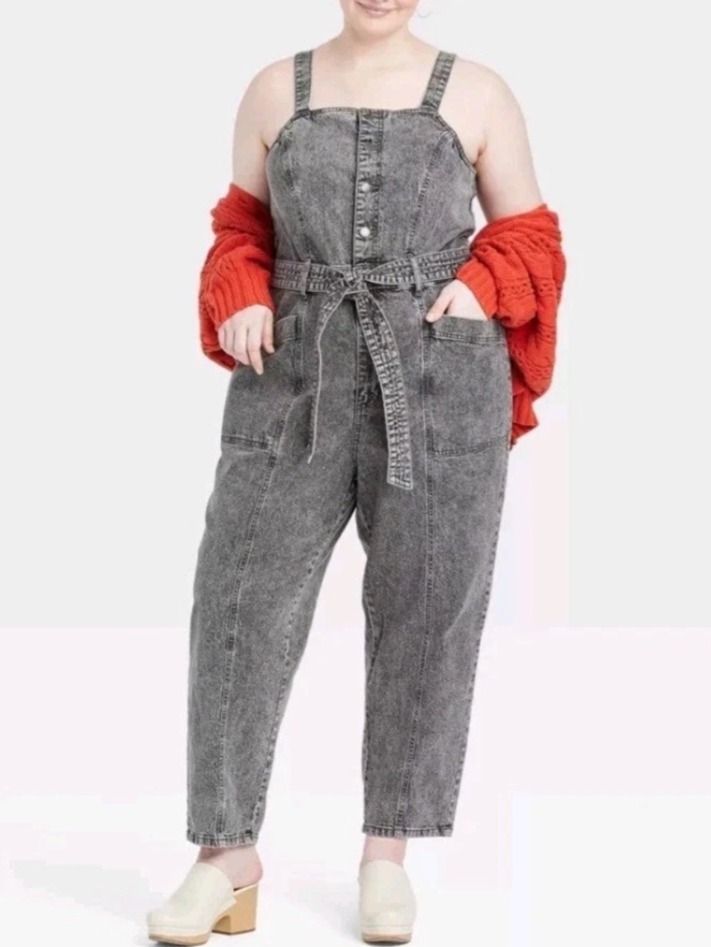 Universal Thread Denim Jumpsuit Overalls Washed Black Grey Size 12